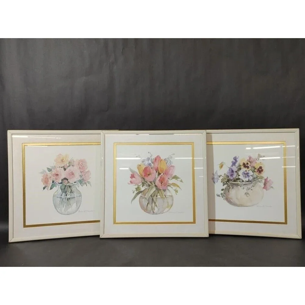 Vintage Rosalind Oesterle Watercolor Floral Framed Art 3pc Set Pre-Owned Decor - Picture 1 of 9